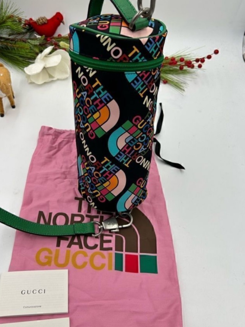 Gucci x Northface Multicolor Logo Barrel Crossbody Bag with Green Strap - Picture 2 of 9